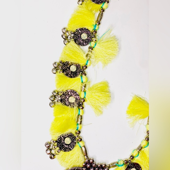 NORDSTROM Maximalist Boho Silver Yellow Fringe Tassel Crystal Statement Necklace - Picture 6 of 15